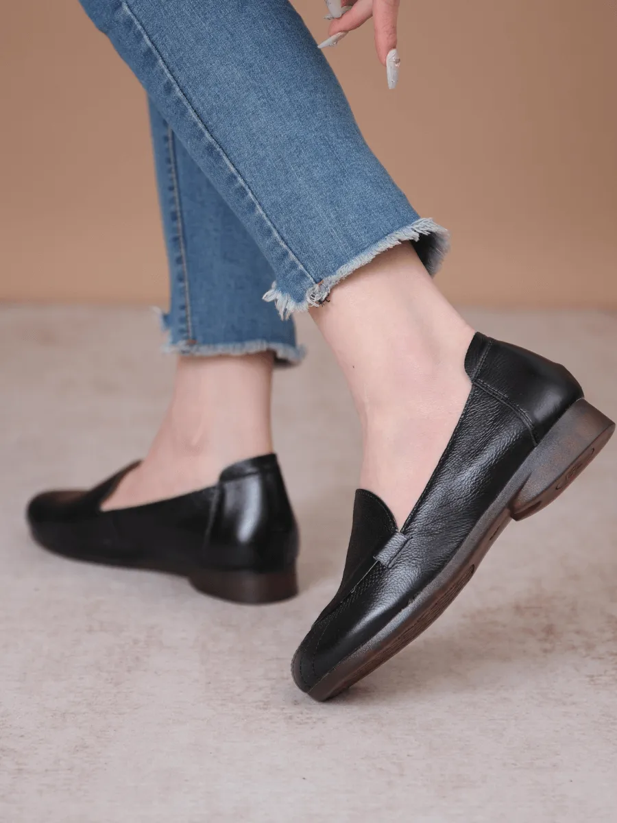 Stitching Header Leather Loafer - Black