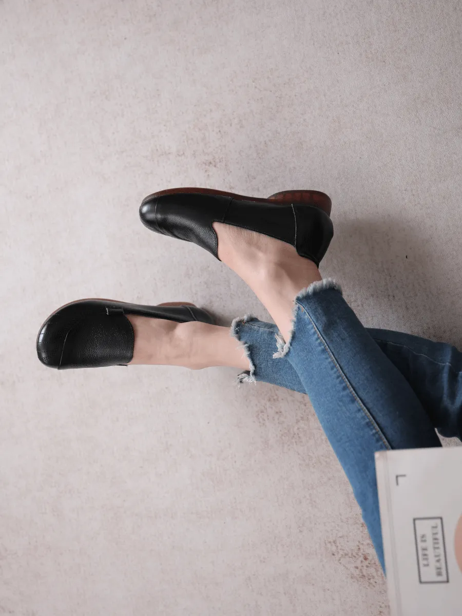 Stitching Header Leather Loafer - Black