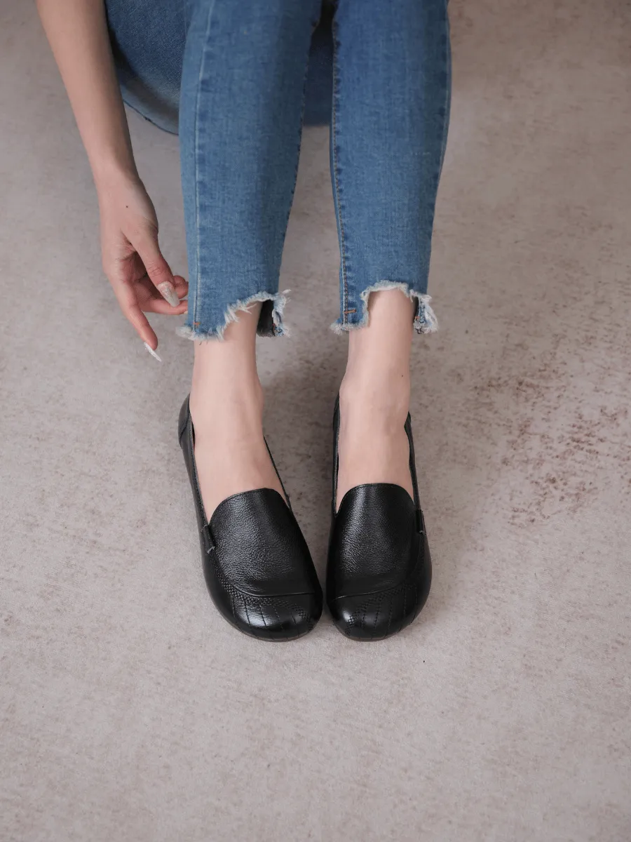 Stitching Header Leather Loafer - Black