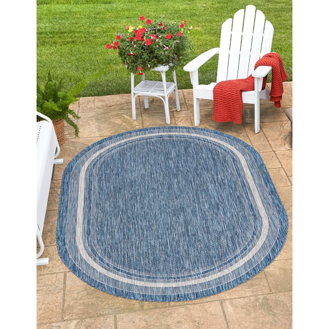 Swanee Blue Indoor / Outdoor Area Rug Arlmont & Co. Rug Size: Oval 3'3" x 5'3"