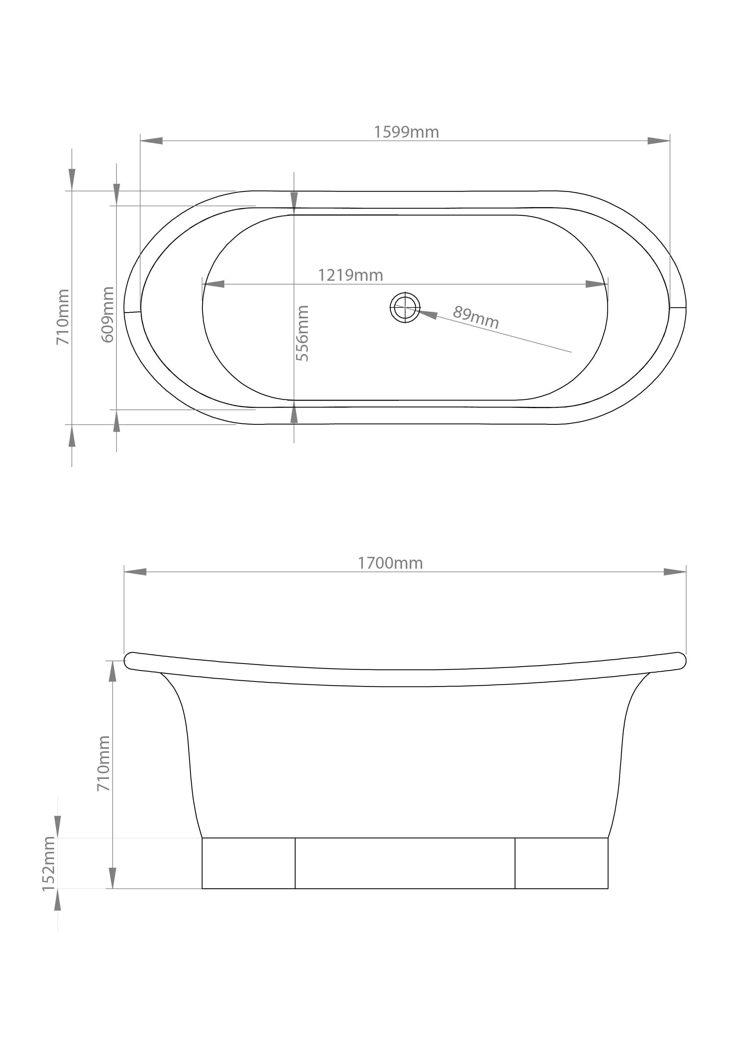 The Copper Bath Tub - Sundara Copper Double Slipper Smooth 1700mm - CB5019-D67