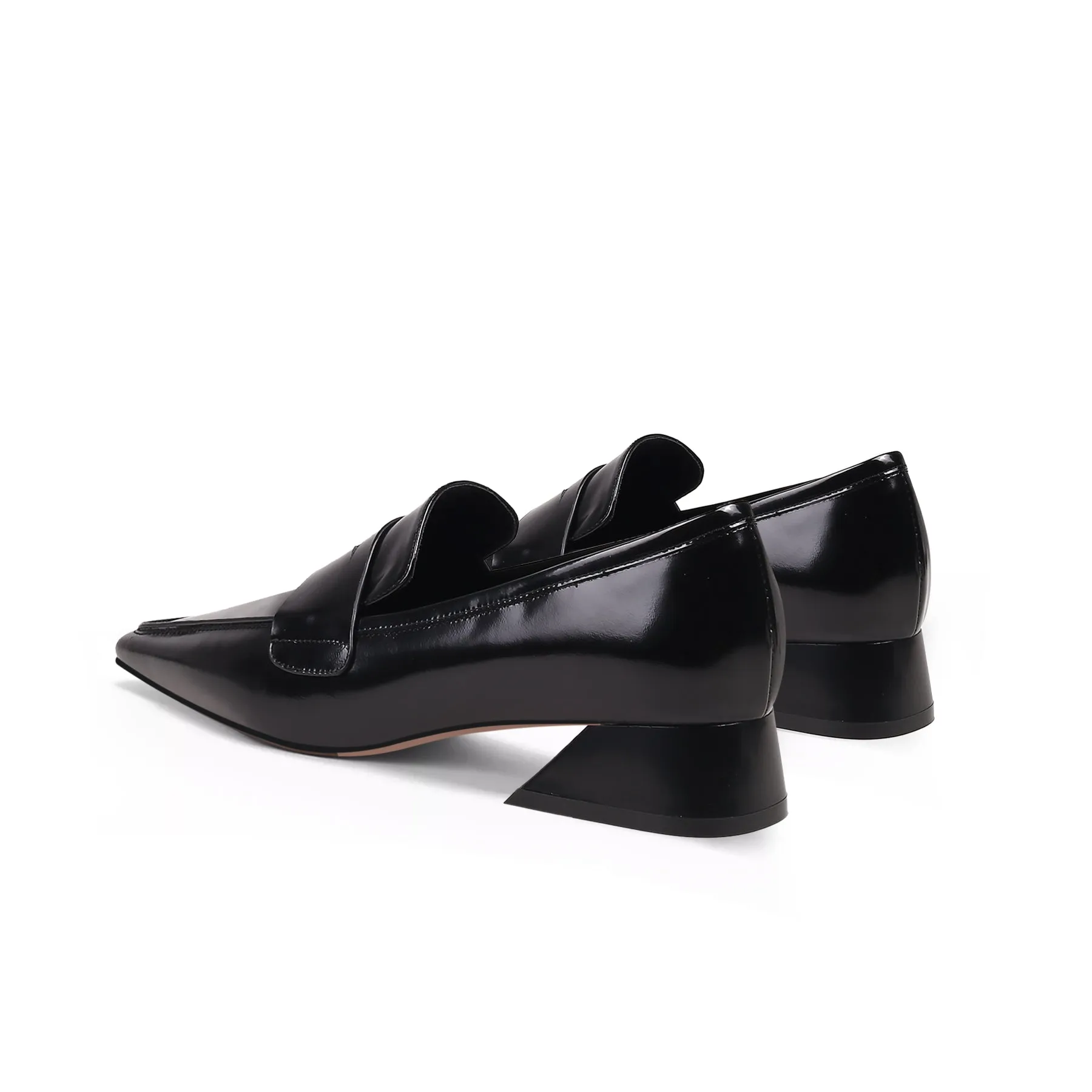 Trapezoid Block Heel Princess Kate Leather Loafer