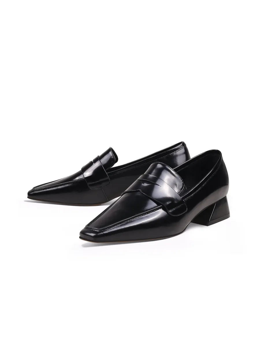 Trapezoid Block Heel Princess Kate Leather Loafer