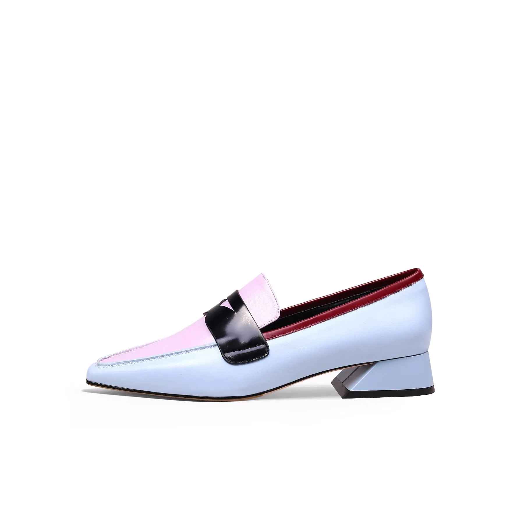 Trapezoid Block Heel Princess Kate Leather Loafer