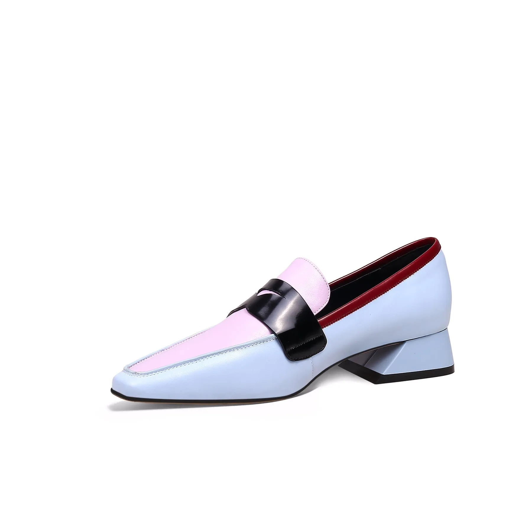 Trapezoid Block Heel Princess Kate Leather Loafer