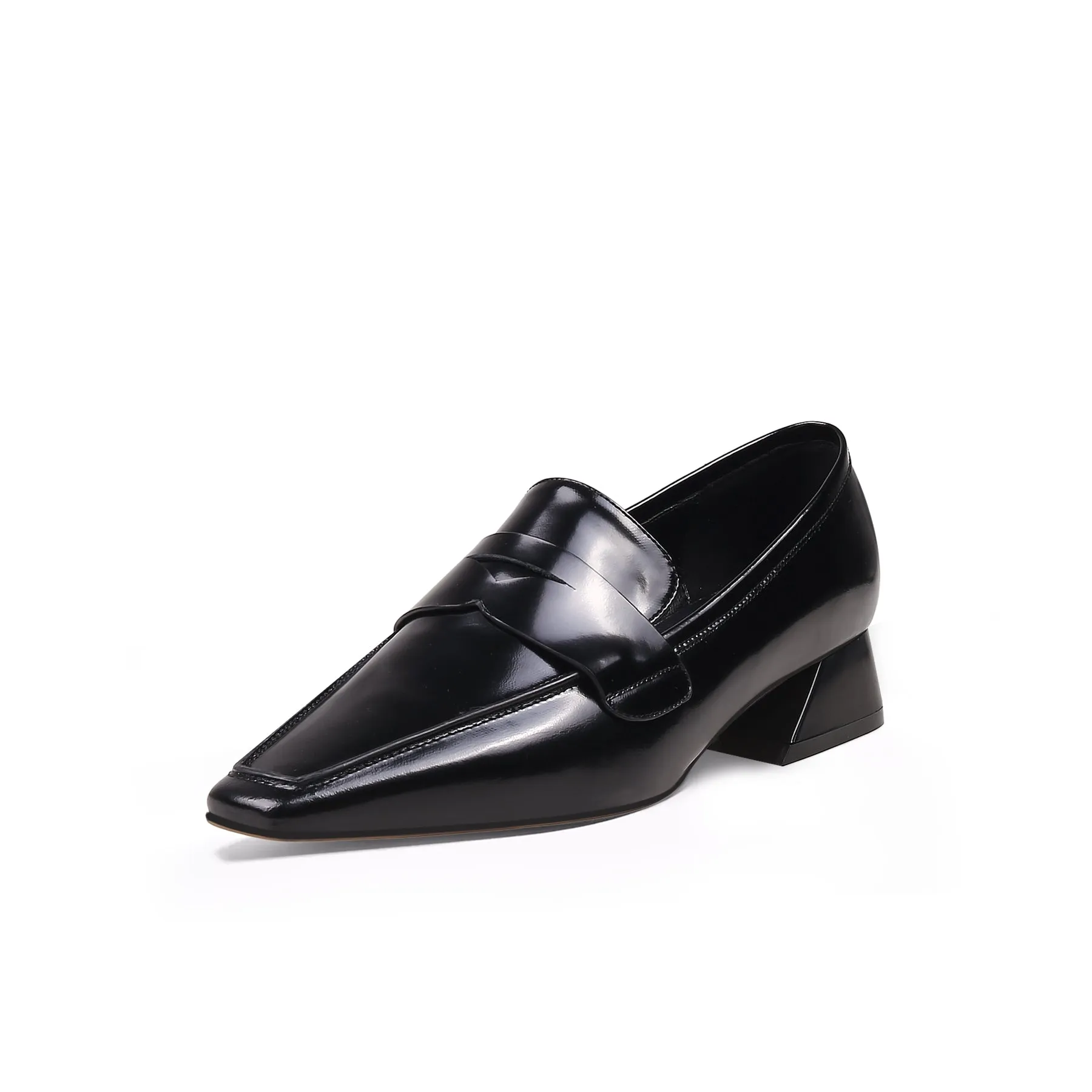 Trapezoid Block Heel Princess Kate Leather Loafer