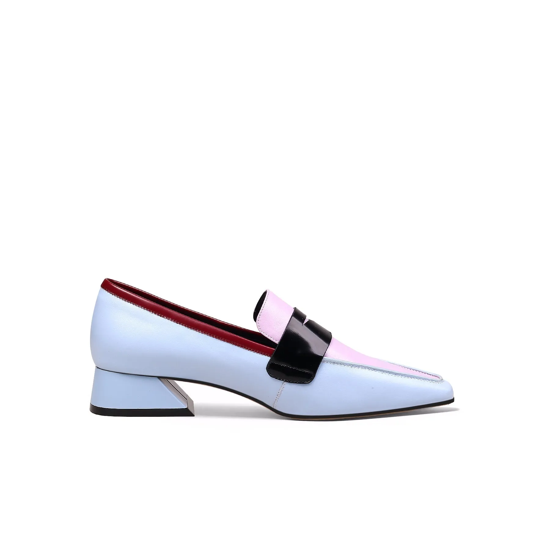 Trapezoid Block Heel Princess Kate Leather Loafer