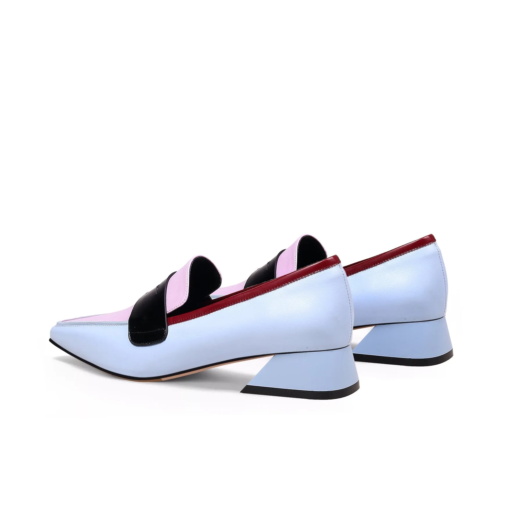 Trapezoid Block Heel Princess Kate Leather Loafer