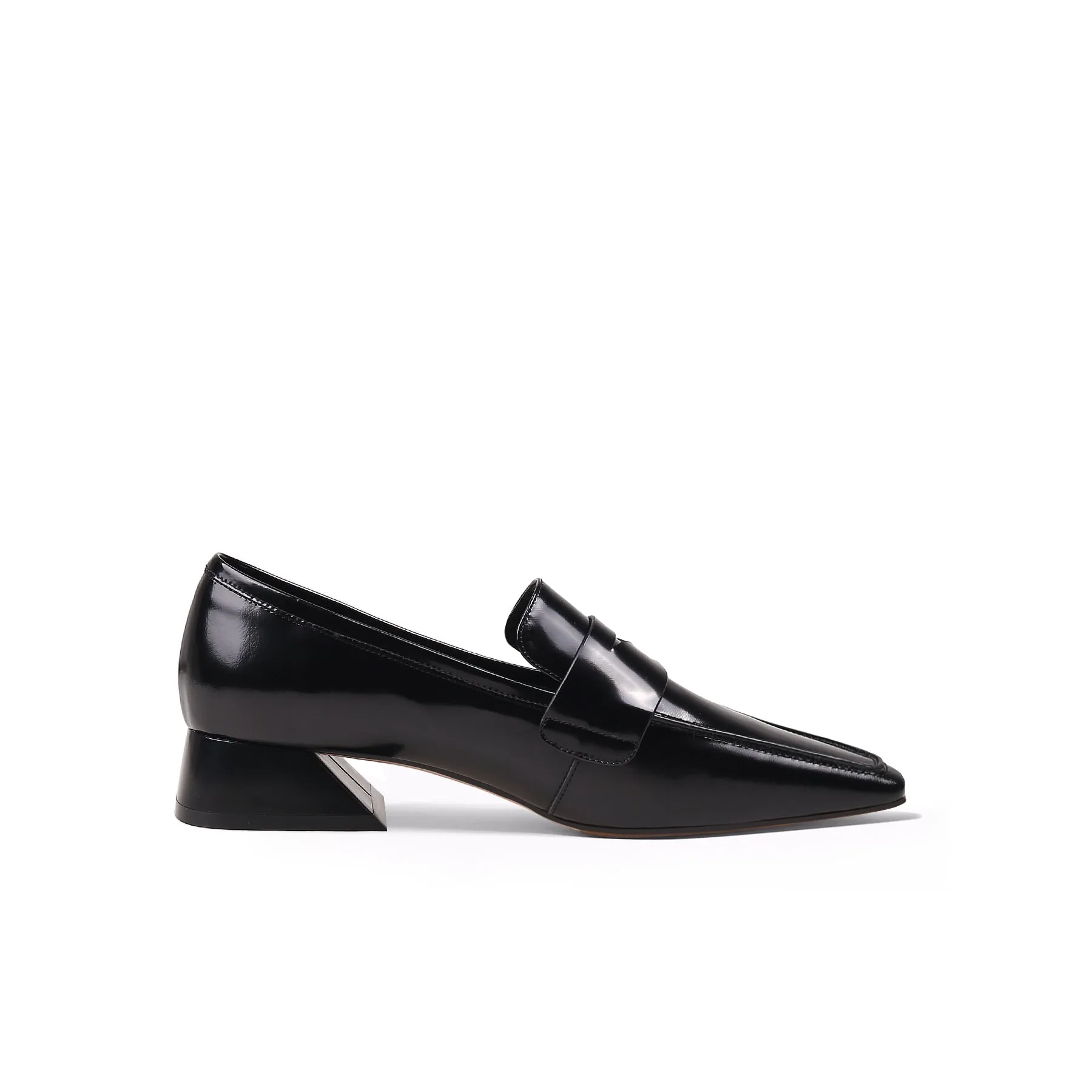 Trapezoid Block Heel Princess Kate Leather Loafer