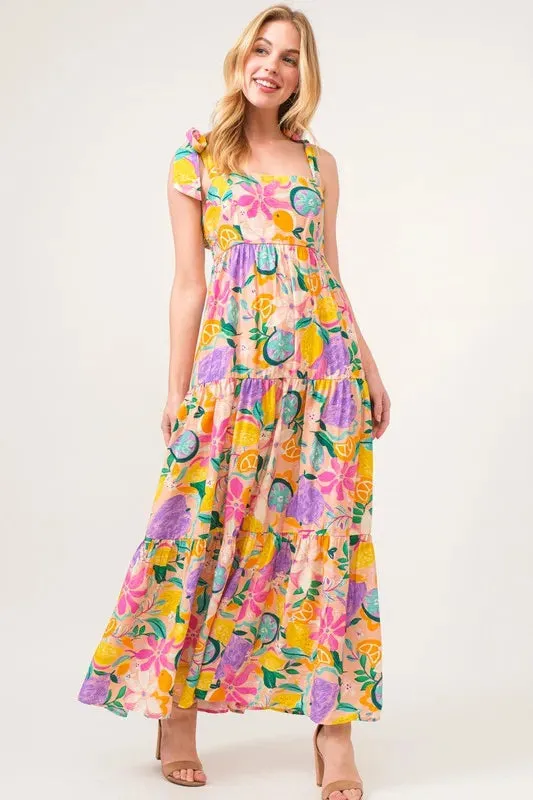 Tropical Fruit Tiered Maxi Dress