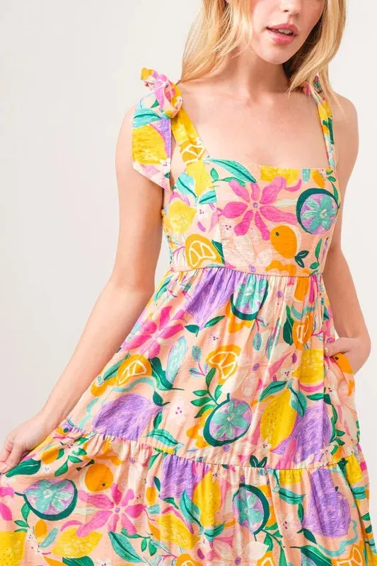 Tropical Fruit Tiered Maxi Dress