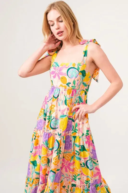 Tropical Fruit Tiered Maxi Dress