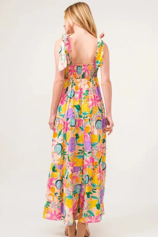 Tropical Fruit Tiered Maxi Dress