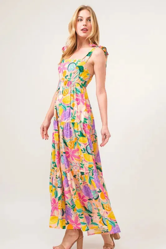 Tropical Fruit Tiered Maxi Dress
