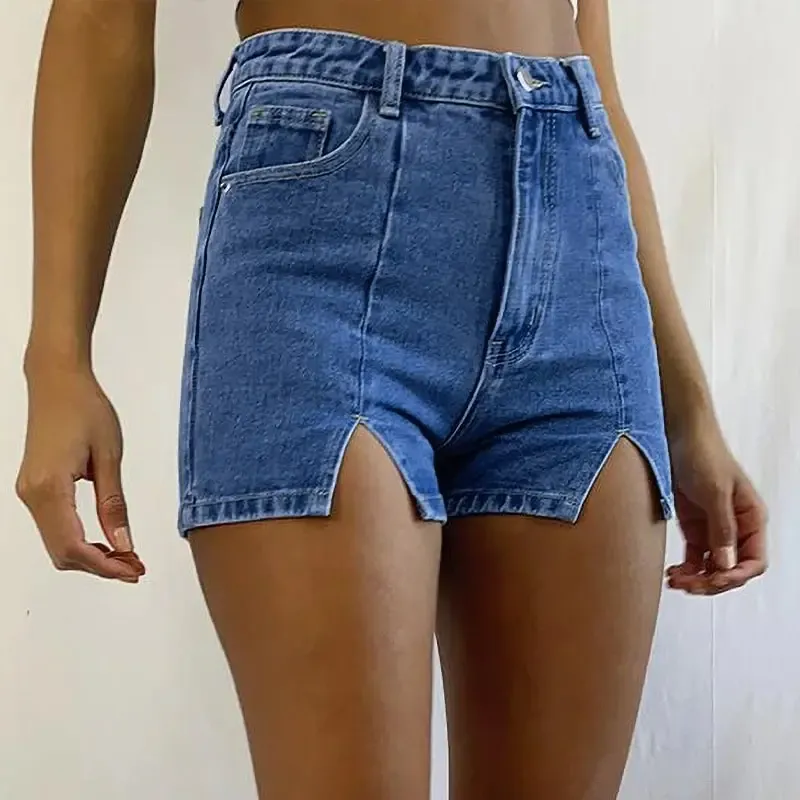 VibeCut High-Waist Split Hem Denim Shorts