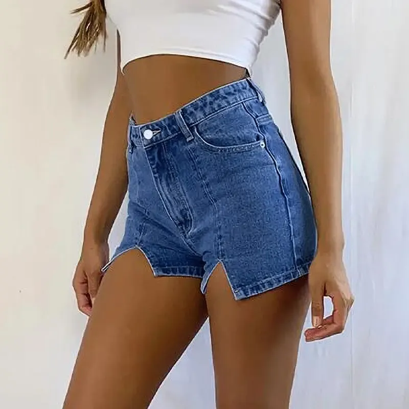 VibeCut High-Waist Split Hem Denim Shorts