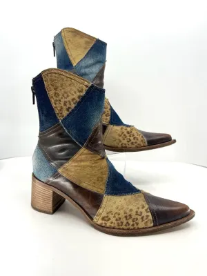 Vic Matié LEATHER DENIM CALF HAIR PATCHWORK WESTERN BOOTS no