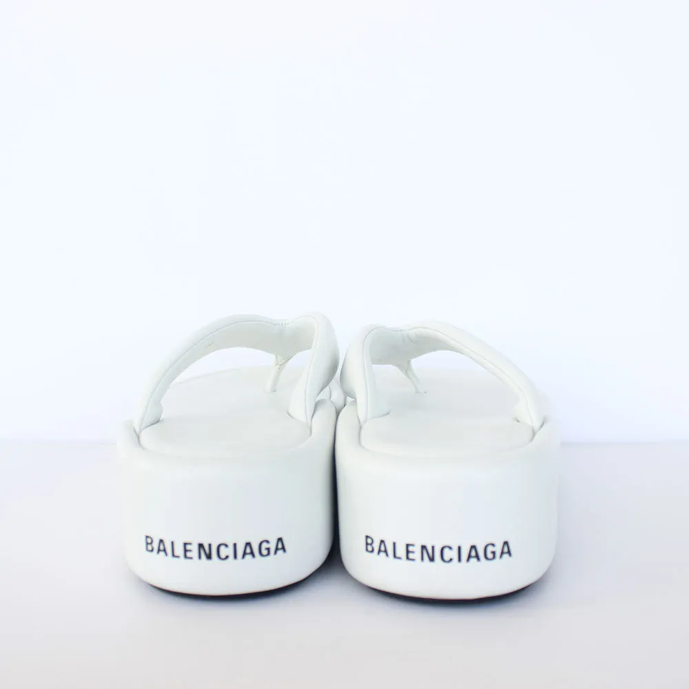 White & Black Leather Wedge Slippers