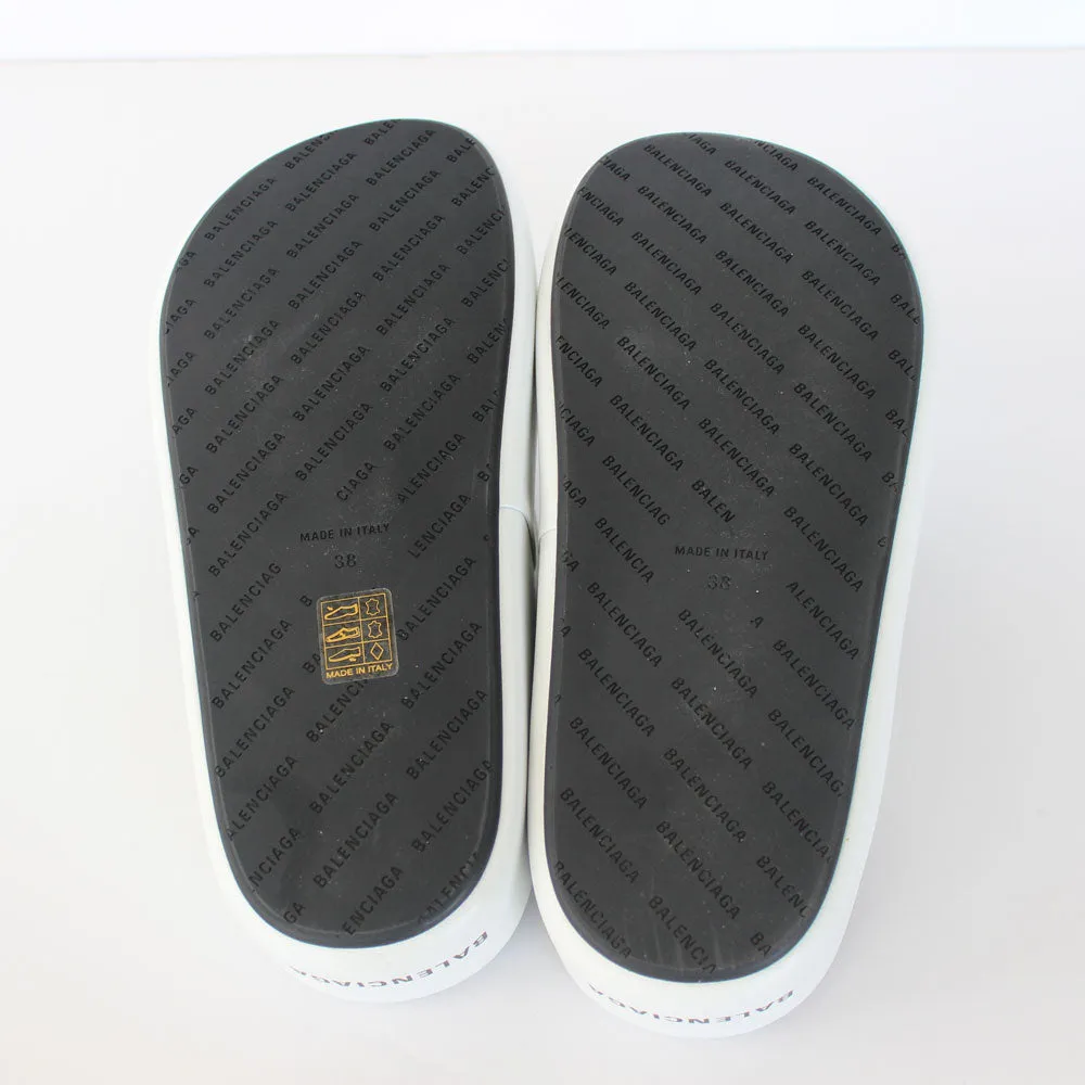 White & Black Leather Wedge Slippers