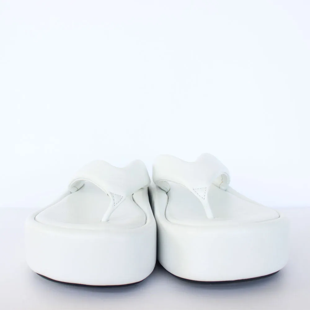 White & Black Leather Wedge Slippers