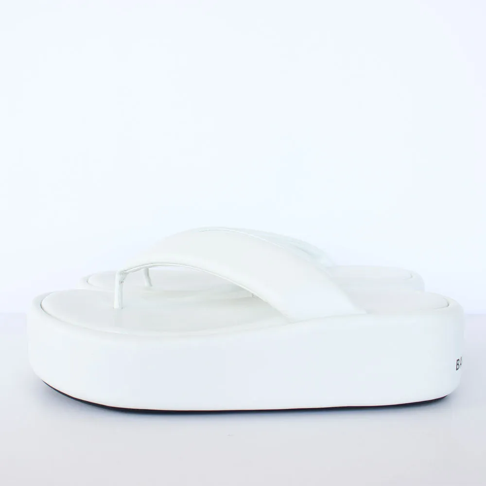 White & Black Leather Wedge Slippers