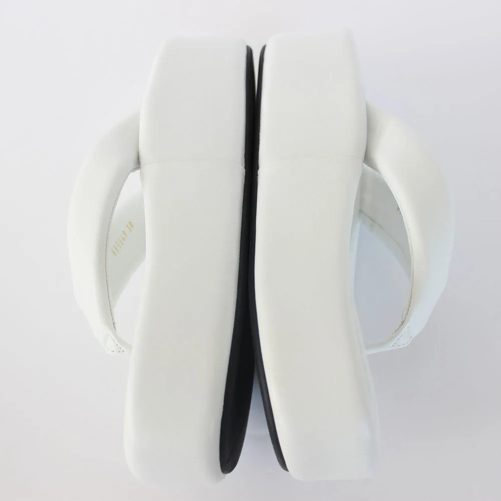 White & Black Leather Wedge Slippers