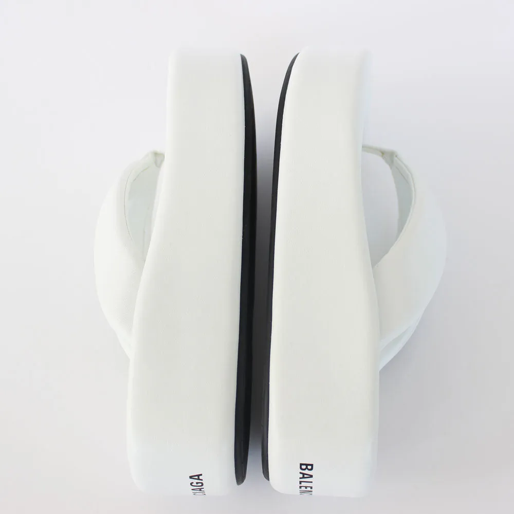 White & Black Leather Wedge Slippers