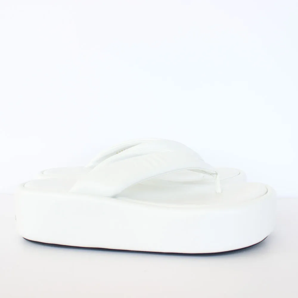 White & Black Leather Wedge Slippers
