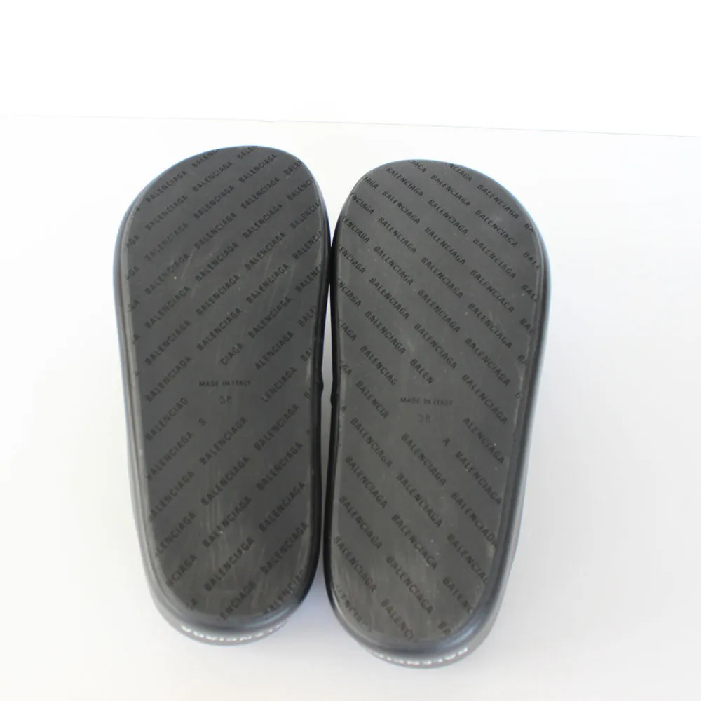 White & Black Leather Wedge Slippers