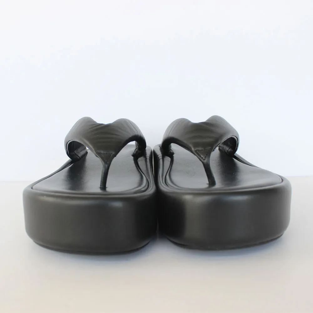 White & Black Leather Wedge Slippers