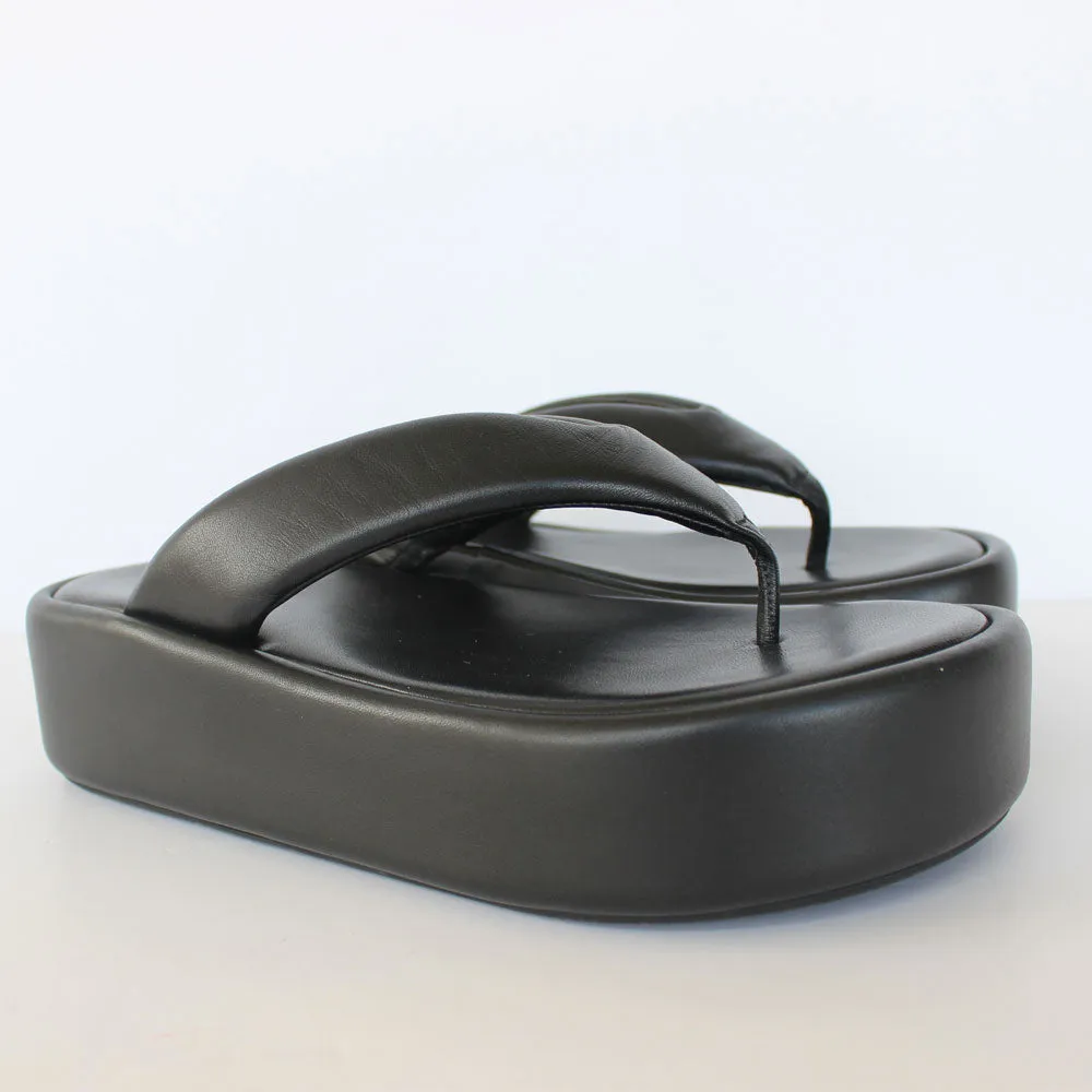 White & Black Leather Wedge Slippers