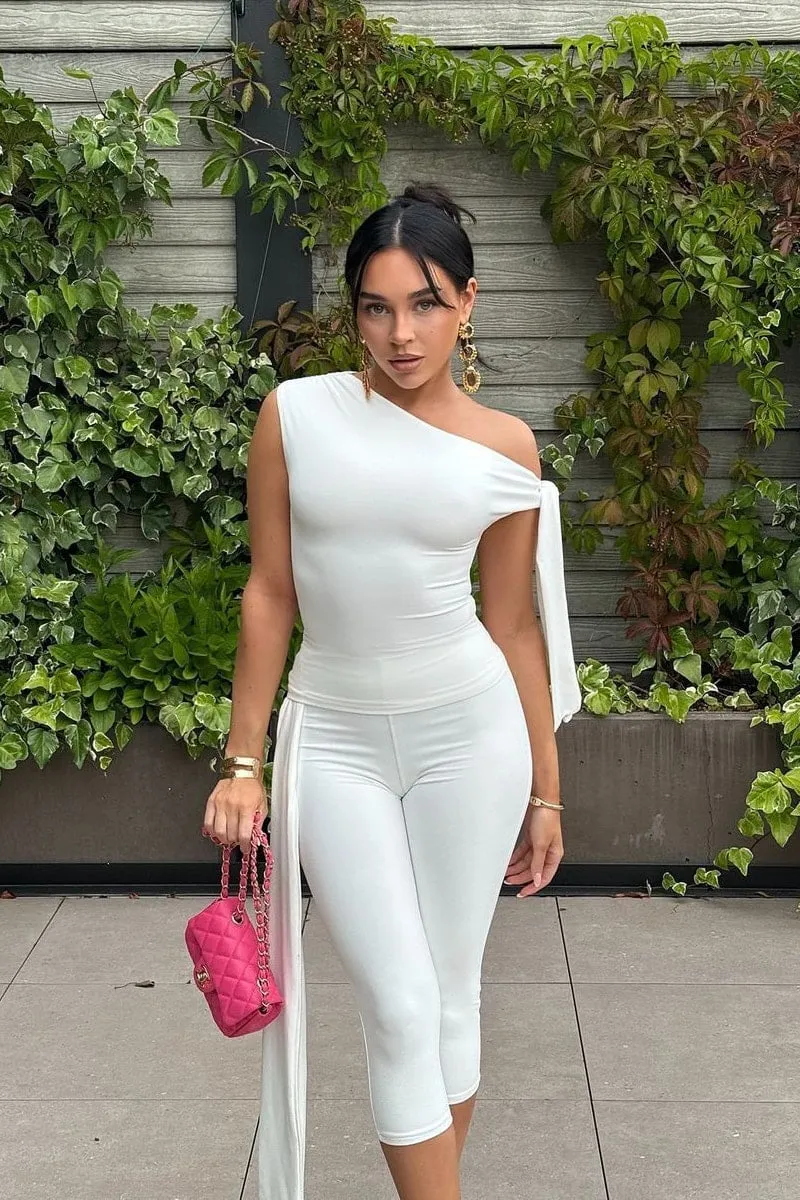 White One-Shoulder Biker Romper | Sleek Stretch Fit | Chic Summer Minimalism
