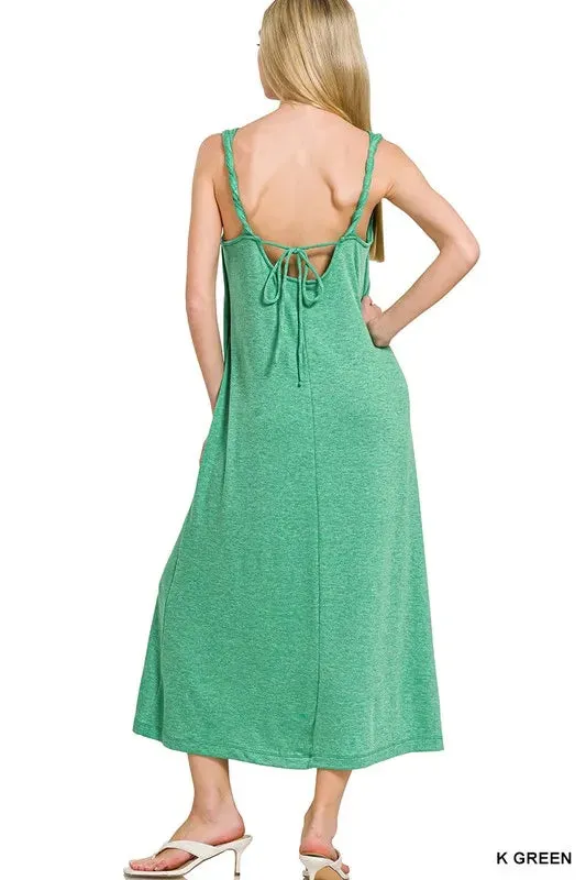 Zenana French Terry Twisted Strap Midi Dress